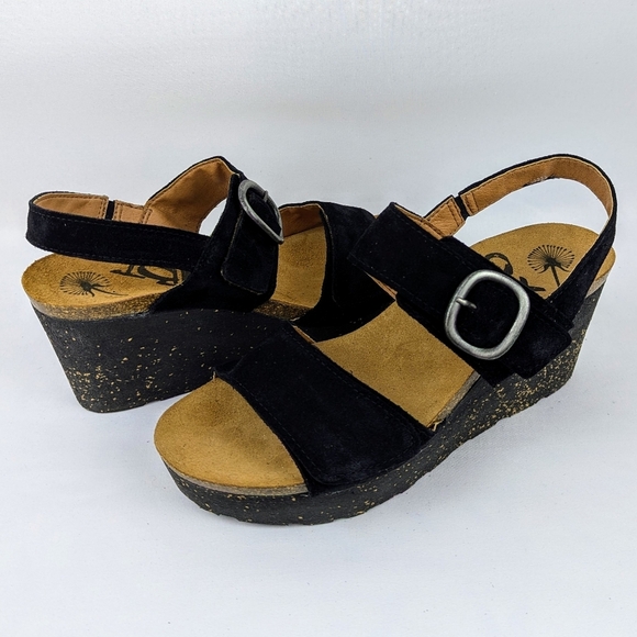 OTBT Peasant Wedge Platform Slingback Sandal Suede Leather Black 9.5M NIB - Picture 1 of 16